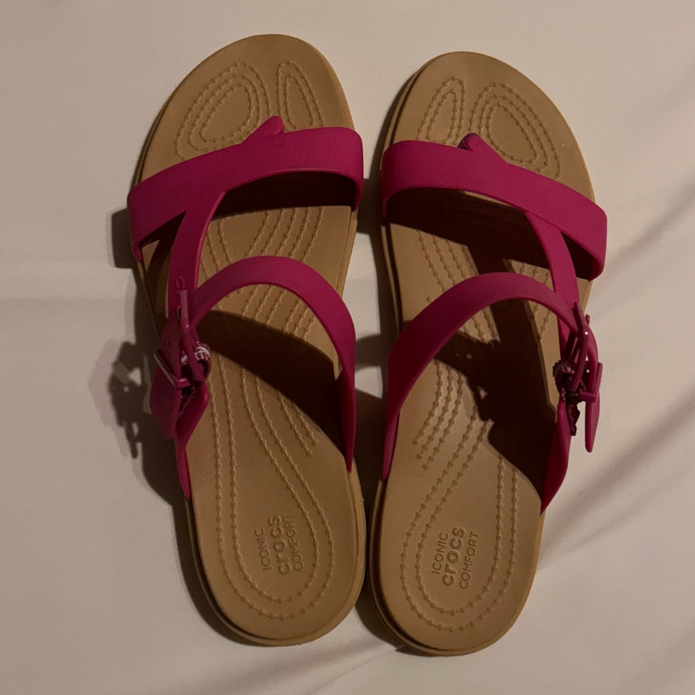 CROCS Fuchsia and Tan Sandals